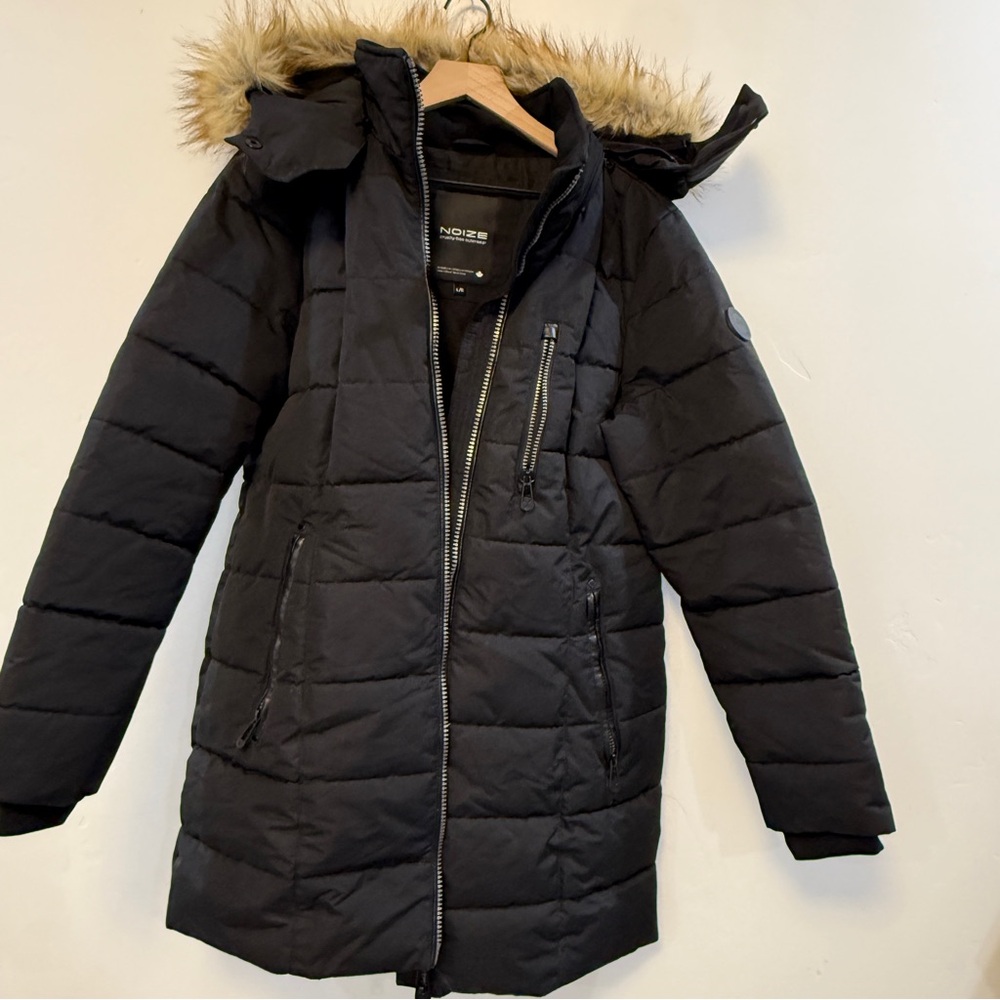 NOIZE | black warm parka w faux fur detachable hood - Picture 6 of 10